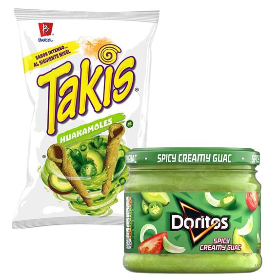 Doritos pikantní dip s příchutí guacamole 270 g + Takis tortilové chipsy s příchutí guacamole 70 g