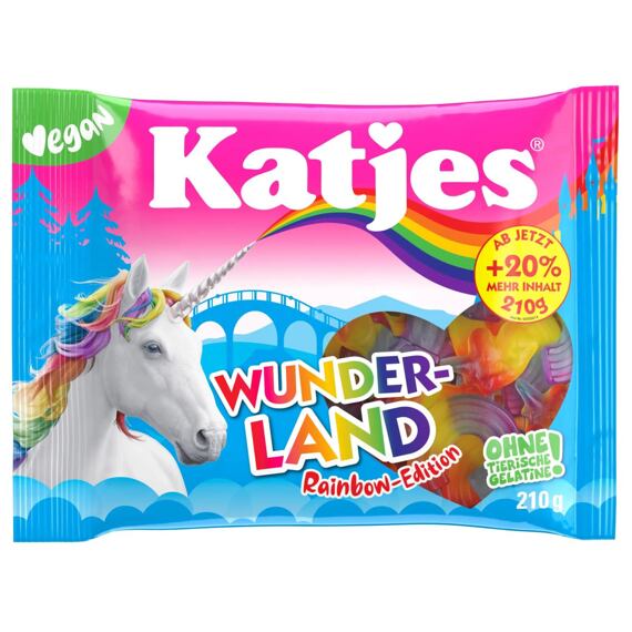 Katjes DE Wunderland Rainbow Vegan želé ve tvaru jednorožců 210 g