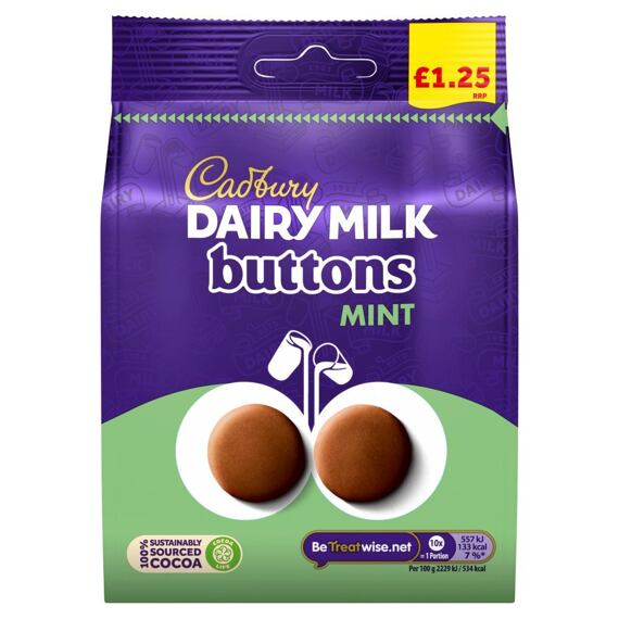 Cadbury Buttons čokoládové knoflíčky s příchutí máty 95 g PM