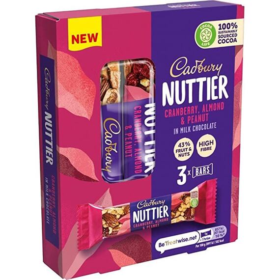 Cadbury milk chocolate nut and cranberries bar 3 x 40 g