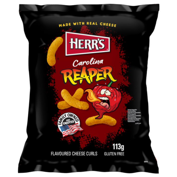 Herr's spicy cheese curls with Carolina Reaper Flavor 113 g