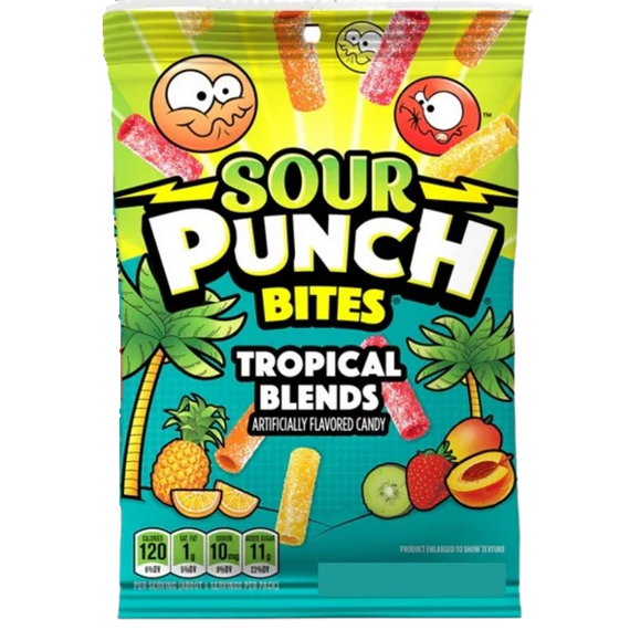 Sour Punch kyselé žvýkací kousky s příchutí tropického ovoce 105 g