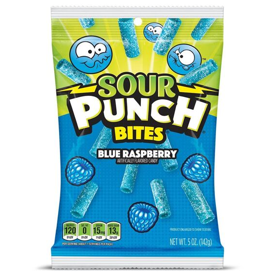 Sour Punch kyselé žvýkací kousky s příchutí modré maliny 142 g