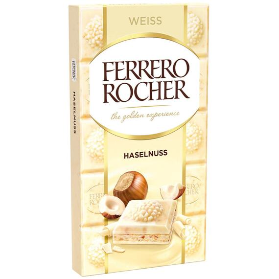Ferrero Rocher bílá čokoláda s krémovou náplní s kousky lískových oříšků 90 g
