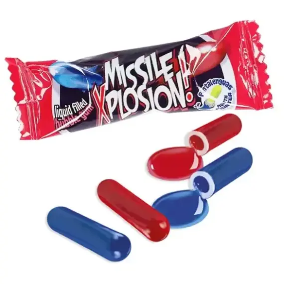 Fini Missile Xplosion! kyselá žvýkačka s příchutí jahody a rybízu 4,7 g